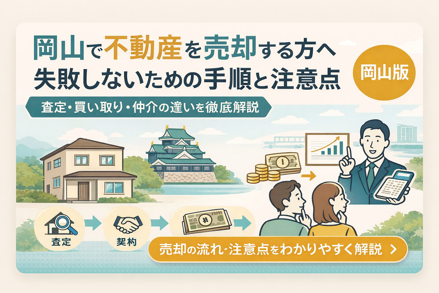 【岡山で不動産を売却する方へ】失敗しないための手順と注意点｜査定・買い取り・仲介の違いを徹底解説