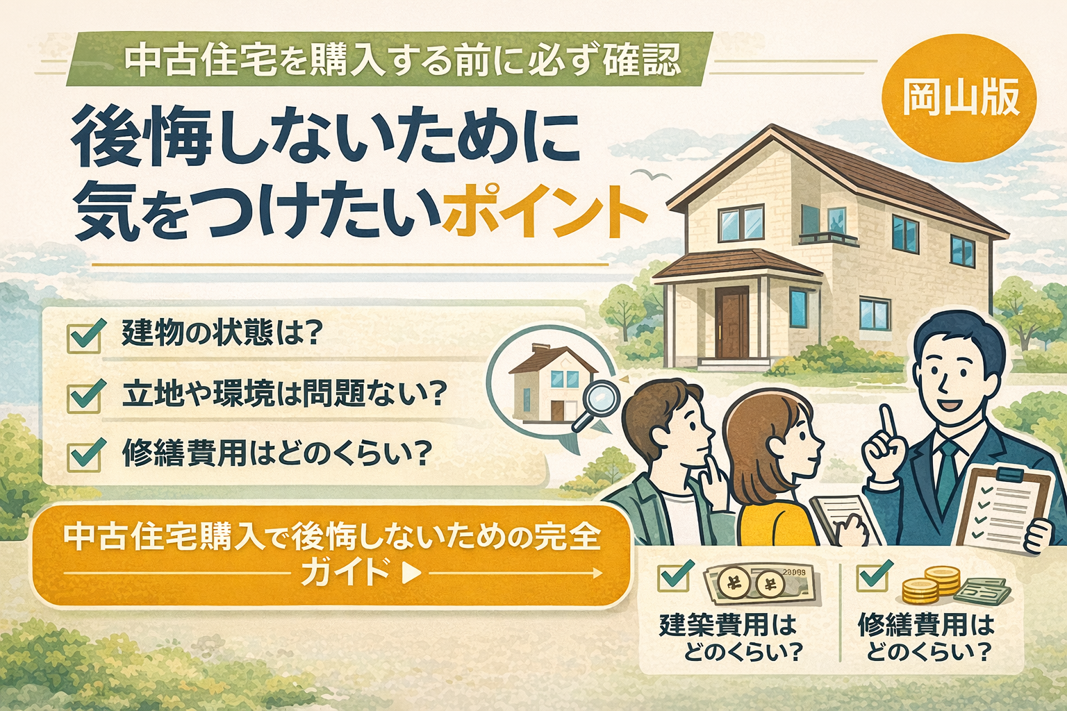 【中古住宅を購入する前に必ず確認】後悔しないために気をつけたいポイント完全ガイド｜岡山版